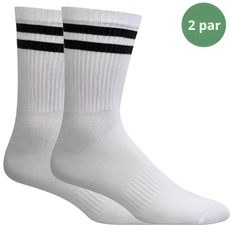 2 par hvide tennissokker med 2 sorte striber