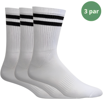 3 par hvide tennissokker med 2 sorte striber