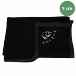 Tre sorte bambus håndklæder fra Deluxe-kollektionen med logo og "3 stks" mærke.