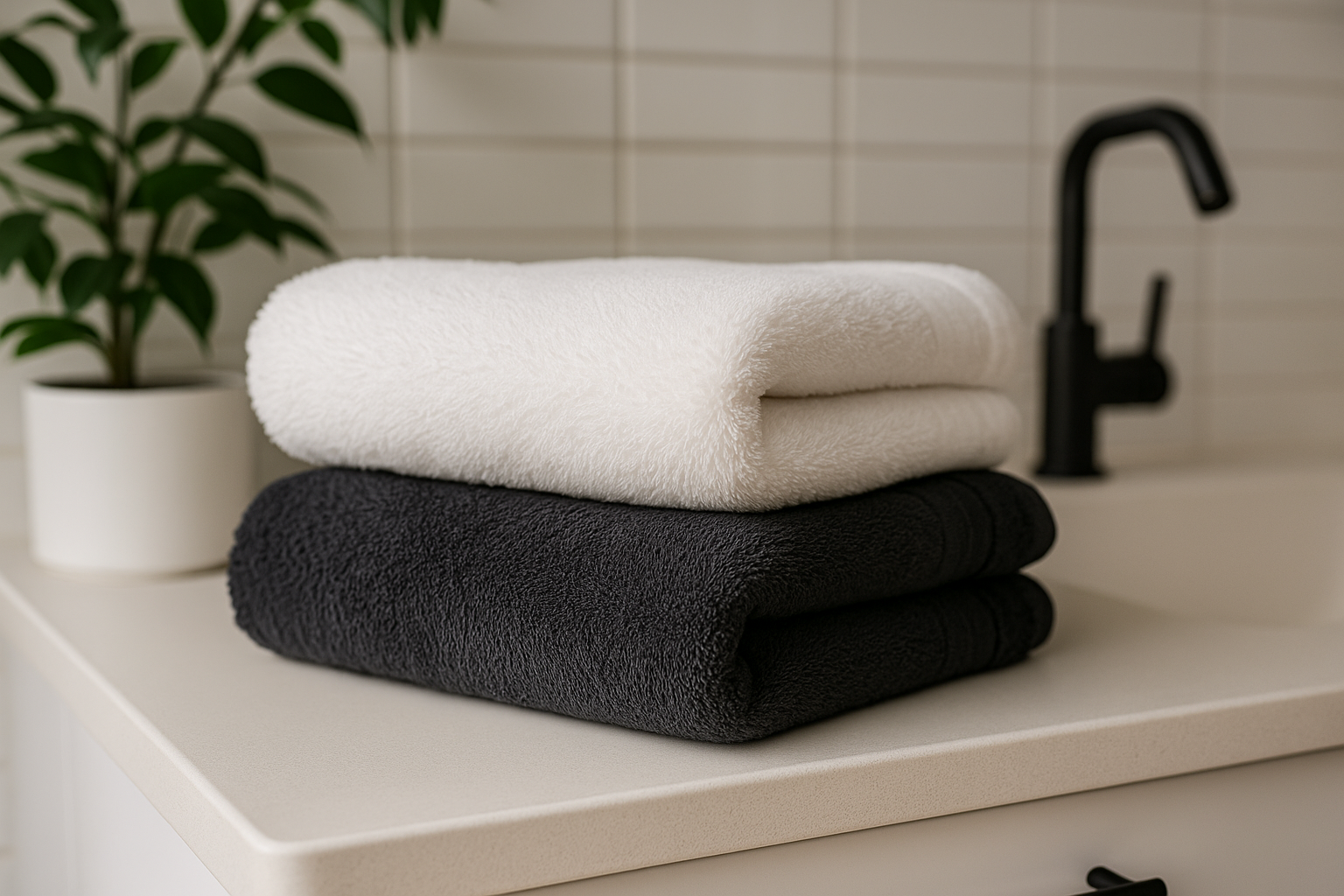 Bløde bambus håndklæder foldet på badeværelse